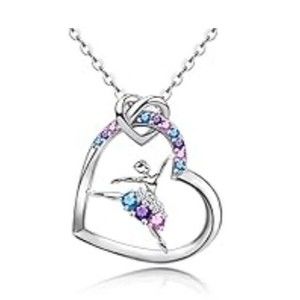 Beautiful Ballet Dancer Necklace in Sterling Silver w/ colored Cubic Zirconia